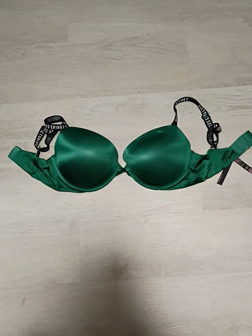 Victoria's Secret Emerald Satin Padded Bra with Logo Straps